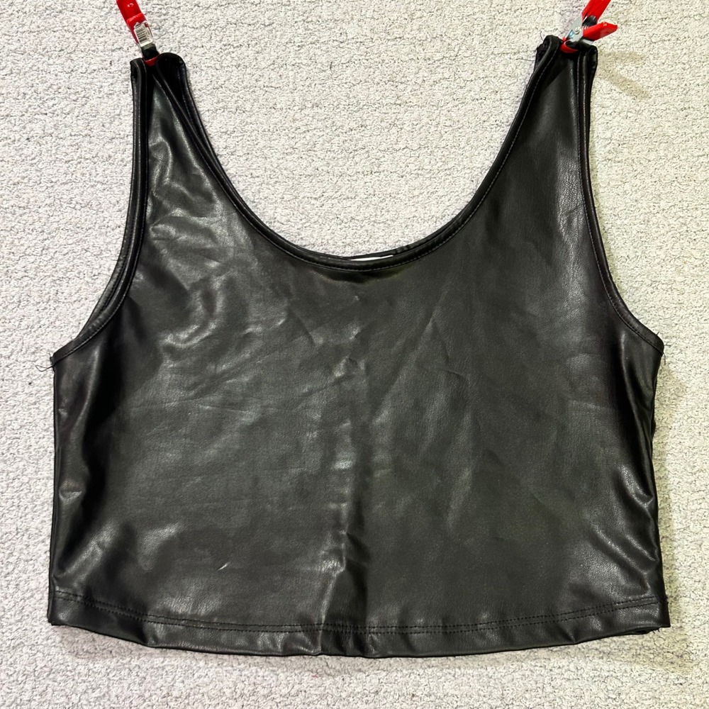 Zenana Tank Top Faux Leather Large Black Cropped Edgy Minimalist Vegan